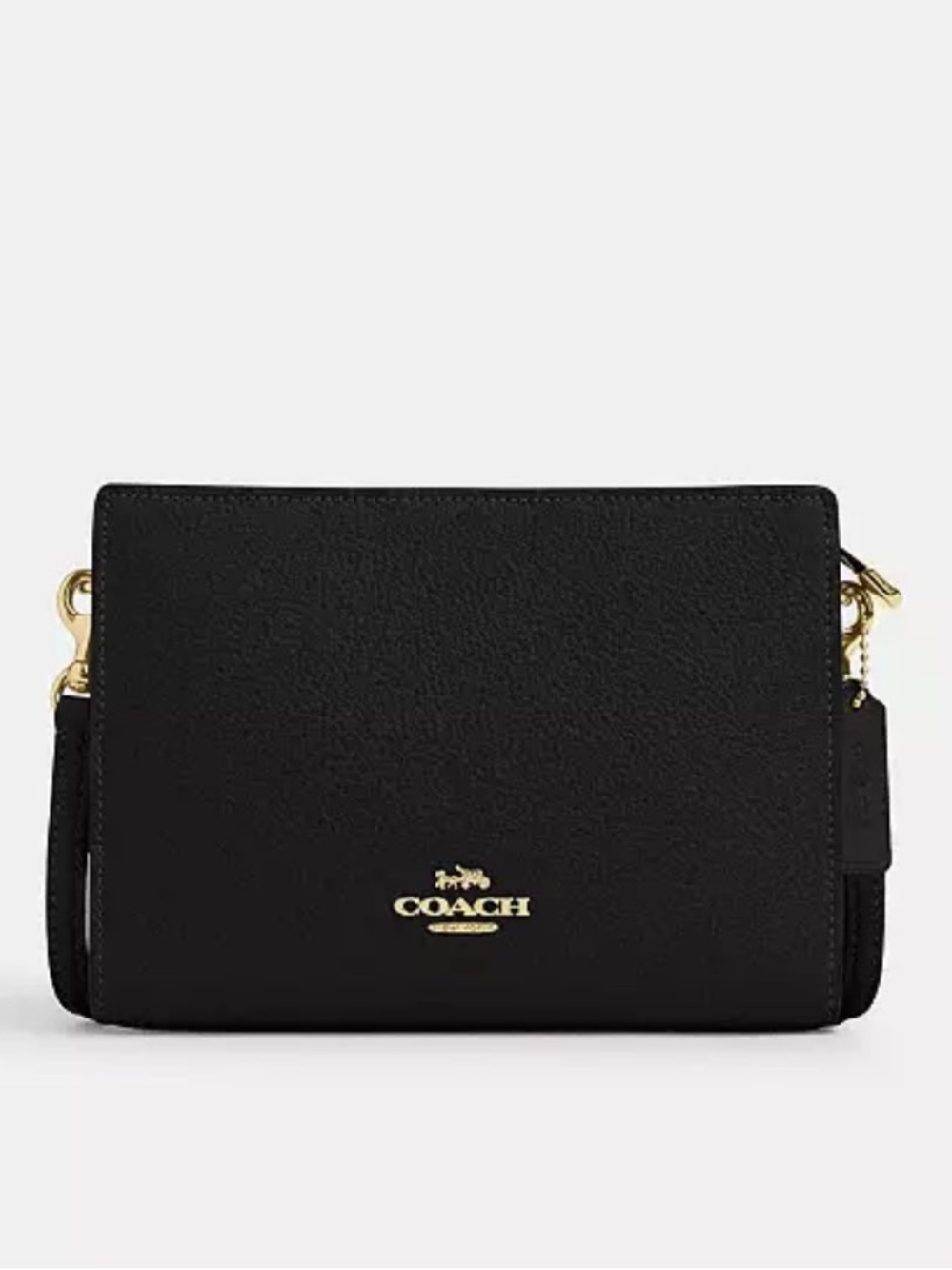 Coach Black Pebbled Leather Zip Wallet with Gold Logo Accent